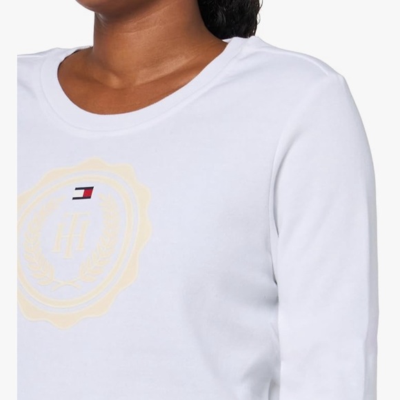 TOMMY HILFIGER PULLOVER GRAPHIC CREW NECK SWEATER REGULAR FIT WOMEN WHITE SIZE M - Picture 2 of 14